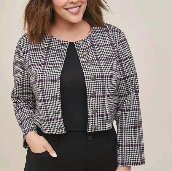 Women's size 3 Studio Double Knit Cropped Collarless Jacket - Picture 2 of 9